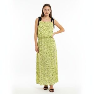 Topshop Lime Green Floral Print Tie-Shoulder Maxi Dress Size 6